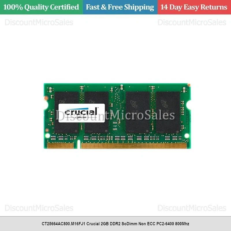 CT25664AC800.M16FJ1 Crucial 2GB DDR2 SoDimm Non ECC PC2-6400 800Mhz - Image 1 of 1