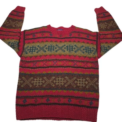 Vintage Woolrich Red Patterned Pure Wool Men's Sweater Size Medium 90's  - Image 1 of 4