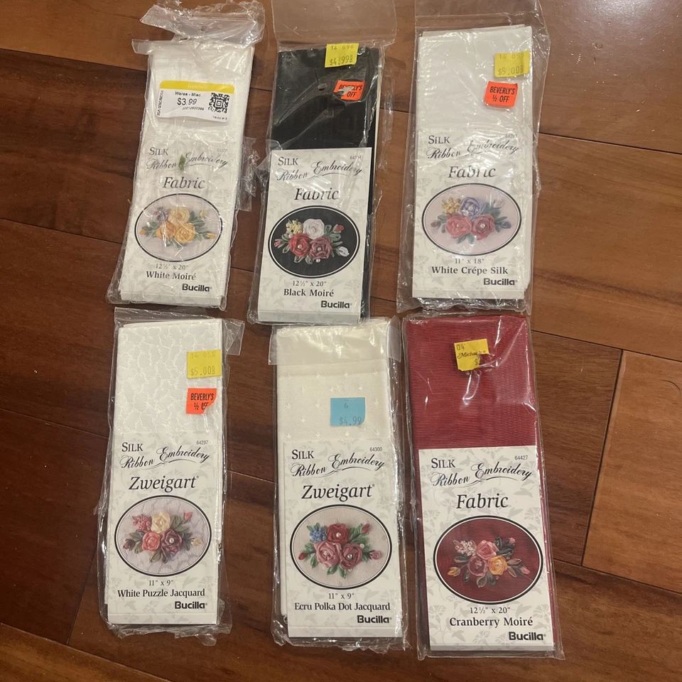 Cinta de seda Bucilla bordada - lote de 6 piezas de tela de seda - Zweistik Foto 1 de 1