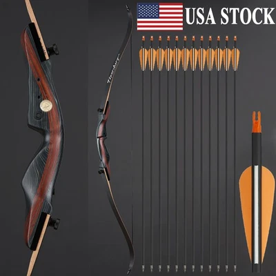 TOPARCHERY 62" Takedown Recurve Bow 20-50lbs Wooden Riser Archery Target Hunting - Image 1 of 4