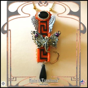 jewelry art deco nouveau necklace retro style pendant luxury wings set butterfly - Picture 1 of 12