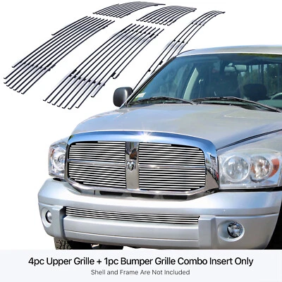 Combo de inserción de rejilla de billet cromada inoxidable deportivo para Dodge Ram 1500 2006-2008 Foto 1 de 4
