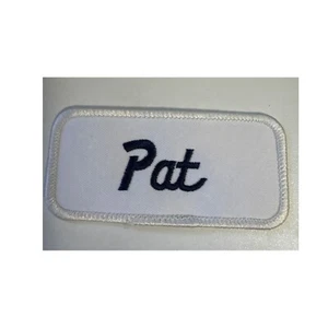 Pat Name Patch Embroidered Uniform Work Shirt White Navy Blue Iron On - Picture 1 of 3