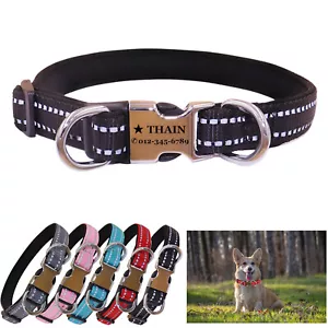 Reflective  Personalised Nylon dog collar engraved Buckle Name Number  ID Tag - Picture 1 of 24