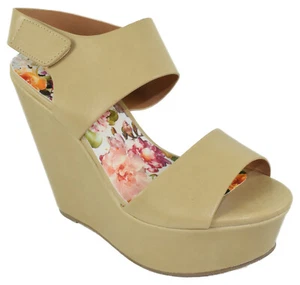 Delicious Women Wedge Shoes Open Toe Platform Strap Sandals Nude Beige SAPHIRE-S - Picture 1 of 2