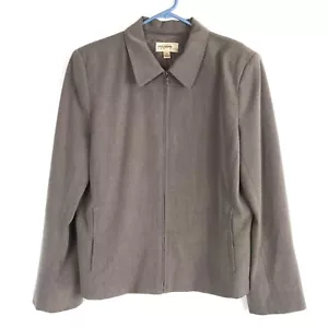 Women's Trousers Etc. New York Brown 2 Pocket Zip Up Long Sleeve Jacket Size 12 - Picture 1 of 11