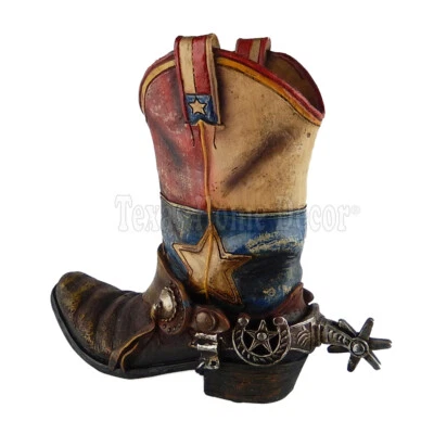 Vaso de flores bota bandeira do Texas aparência rústica resistente pintado à mão ferradura estrela - Imagem 1 de 4