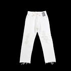Levis Women Ivory 501 Distressed Knees Crop Raw Hem Button Fly Jeans Size 26 NWT