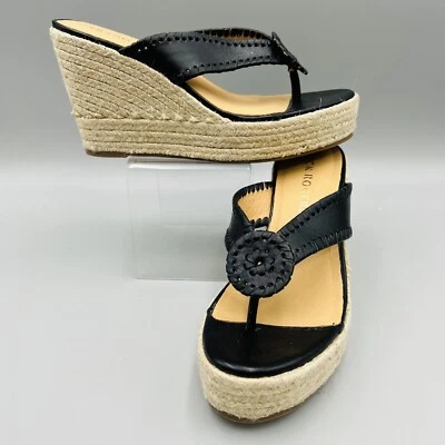 Sandalias de cuña Jack Roger Rowan de cuero con plataforma tanga zapatos negros 7,5, 9 o 9,5 Foto 1 de 4