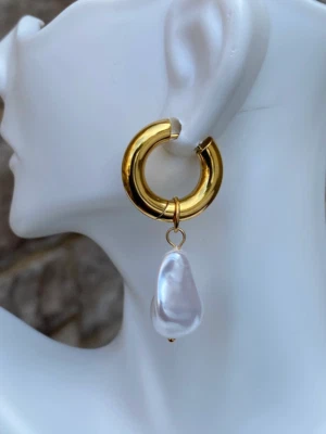 Gold Plated Stainless Steel Pearls Dangle Drop Wedding Earrings - Image 1 of 4