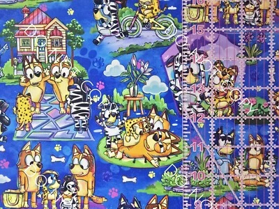 Tela tejida de algodón personalizada programa de televisión dibujos animados escenas azules azul por 1/4 yarda  Foto 1 de 2