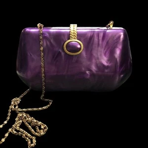 Borsa vintage rara viola lucite, borsetta con catena scatola lunga, martedì grasso, regalo - Foto 1 di 10