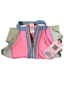 Hurley LoveShackFancy Pink Baby Blue One Piece Zip Up Swimsuit, Size X-Small - Picture 1 of 5