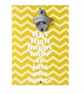 Elements Wall Mounted Wood Magnetic Bottle Opener, Happy Hour, Yellow - Picture 1 of 1