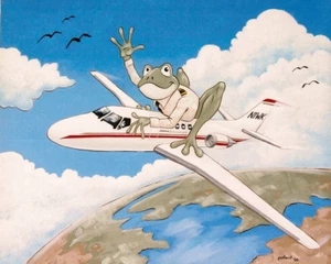 FROG airplane by pollard cessna 8x10 signed art print private jet pilot cartoon  - Picture 1 of 3