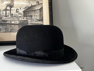 antiguo sombrero bombín derby negro vintage City Life Stetson posiblemente Foto 1 de 4