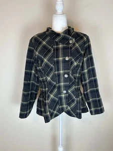 Weiche Umrandung XL kariertes Sakko Wolle silber Knopf Militär Band Retro Vintage - Bild 1 von 5