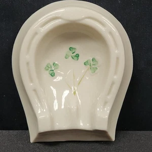 Vintage Belleek Ireland 6th Mark 1965-1980 Shamrock Porcelain Horseshoe Ashtray - Picture 1 of 7