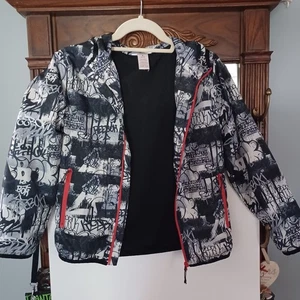 Reebok Kids Jacket Kids Size M (8)  Black Graffiti Hood Windbreaker Zipper - Picture 1 of 3