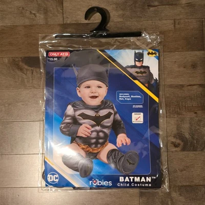 NEW Batman Halloween Costume Baby 0-6 Months DC Rubie's Bodysuit +Booties+ Cape - Image 1 of 4