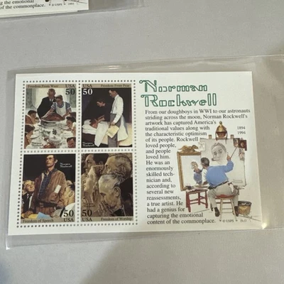 US Stamps 1994 50c Norman Rockwell Souvenir Sheet of 4 #2840 - Image 1 of 2