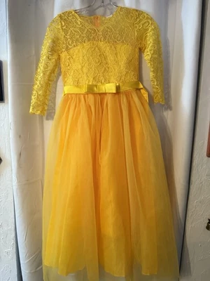 Ibtom Castle Girls’ Size 140 /10 Golden Floral Lace Formal Pageant Dress Gown - Image 1 of 4