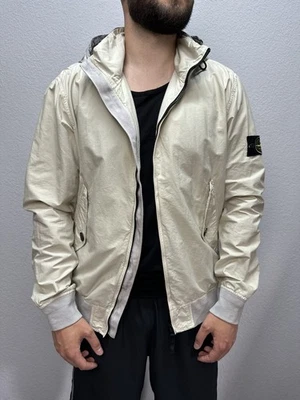 STONE ISLAND MEN’S LIGHT COTTON NYLON TWILL JACKET HOODED BEIGE SIZE XL - Image 1 of 4