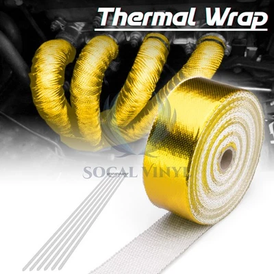 Tubo de escape dorado aislamiento térmico envoltura térmica cabezal motocicleta 2" x 50' Foto 1 de 4