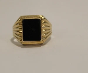 Anillo de oro amarillo de 18k de ónix negro 750 talla 10,25 pesa 9,7 g - Imagen 1 de 16