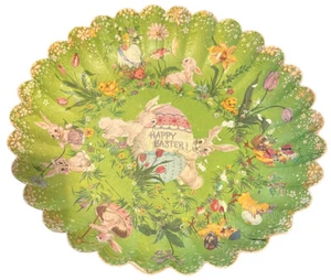 Vintage Easter 11” Pressed Cardboard Tray Bowl BUNNIES Western Germany Hallmark - Picture 1 of 9