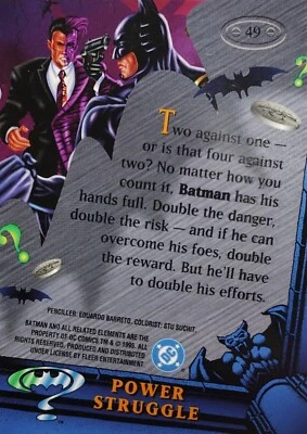 DC BATMAN FOREVER METAL Fleer 1995  Card 49, POWER STRUGGLE - Image 1 of 2