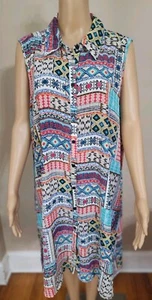 Spense Woman Shirt Dress Size 1X Multicolored  Sleeveless Collar High Low  - Picture 1 of 6