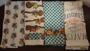 Set of 4 The Pioneer Woman Biscuits and Gravy Wood Spoons Floral Kitchen Towels - Picture 1 of 7