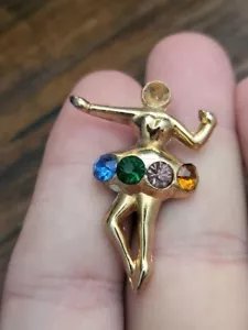 Gold Tone & Mix Colors Rhinestones Ballerina Dancer Brooch Vintage - Picture 1 of 4