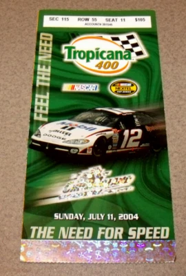 Tropicana 400 7/11/2004 Car Racing Ticket Stub Chicagoland Speedway Tony Stewart - Image 1 of 3