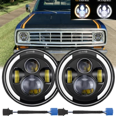 Faro LED redondo 105W 7" haz alto/bajo para camionetas Dodge D100 D200 D300 D400 D450 Foto 1 de 4