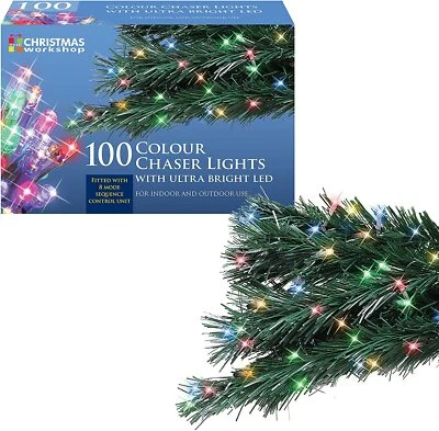 100 LED Chaser Christmas fairy Lights  Multi Coloured Indoor & Outdoor 77270 - Image 1 of 4