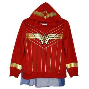 Wonder Woman Red Girl's Zip Hoodie w/ Detachable Cape Jr - NWT Size XL 14/16 - Picture 1 of 5