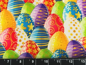 Tina Scrap 9"x21" Colorful Easter Egg Packed Spring Pastel Flower FABRIC COTTON - Picture 1 of 1