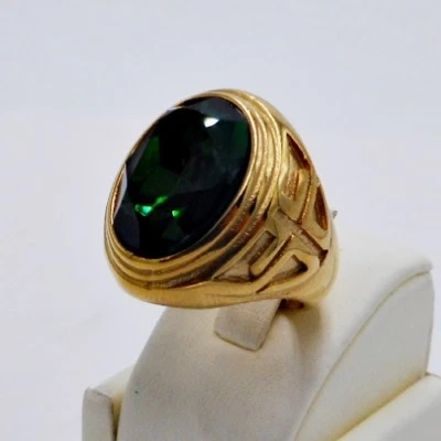 ANILLO HOMBRE ESMERALDA SYN ACERO INOXIDABLE ORO AMARILLO CRUZ CABALLERO PAPA TALLA 10 A Foto 1 de 4