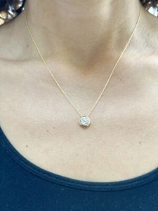 Round Cut Moissanite Bezel Set Solitaire Pendant 14k Solid Yellow Gold 1.00ct - Picture 1 of 7