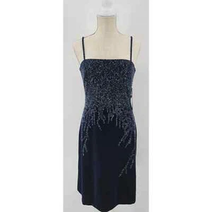 JS Boutique Formal Navy Velvet Evening Dress Bead Embellished Womens Size 6 NWT - Picture 1 of 12