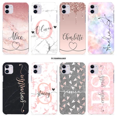 Personalised Phone Case Name Initials Marble Cover For Apple iPhone 11 Se 8 7 X - Image 1 of 4