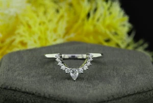 Curved Moissanite Wedding Band Pear & Round Moissanite Stackable Matching Band - Picture 1 of 9