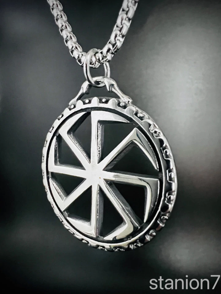 Kolovrat Anhänger Edelstahl Halskette Sonnen Rad Ewigkeit Kreislauf Biker 246B - Bild 1 von 4