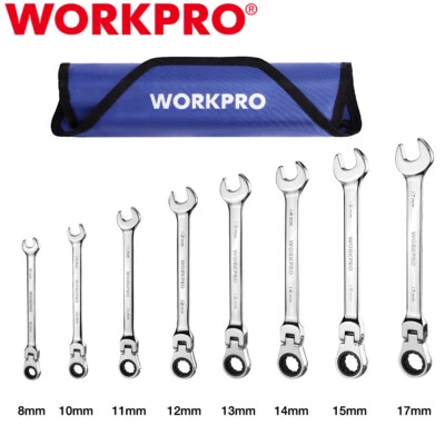 WORKPRO 8PIECE Flex-Head Ratcheting Combination Wrench Set 8-17mm Metric w/Pouch - Image 1 of 4