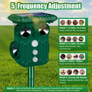 Solar 360° Ultrasonic Animal Repeller w/ Motion Sensor Garden Outdoor Repellent - Picture 1 of 11