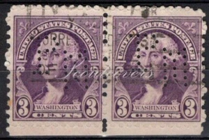 Perfins USA 1932, Sc720 2x 3c Washington. Used PM - Picture 1 of 3