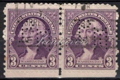 Perfins USA 1932, Sc720 2x 3c Washington. Used PM - Image 1 of 3