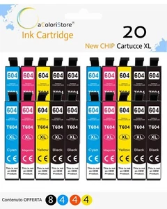 20 cartucce compatibili  T604XL Epson WF-2910DWF WF-2930DWF WF-2935DWF WF-2950 - Foto 1 di 8